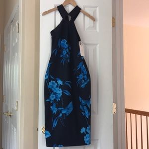 TED BAKER Navy Blue Fantasia Bodycon Dress